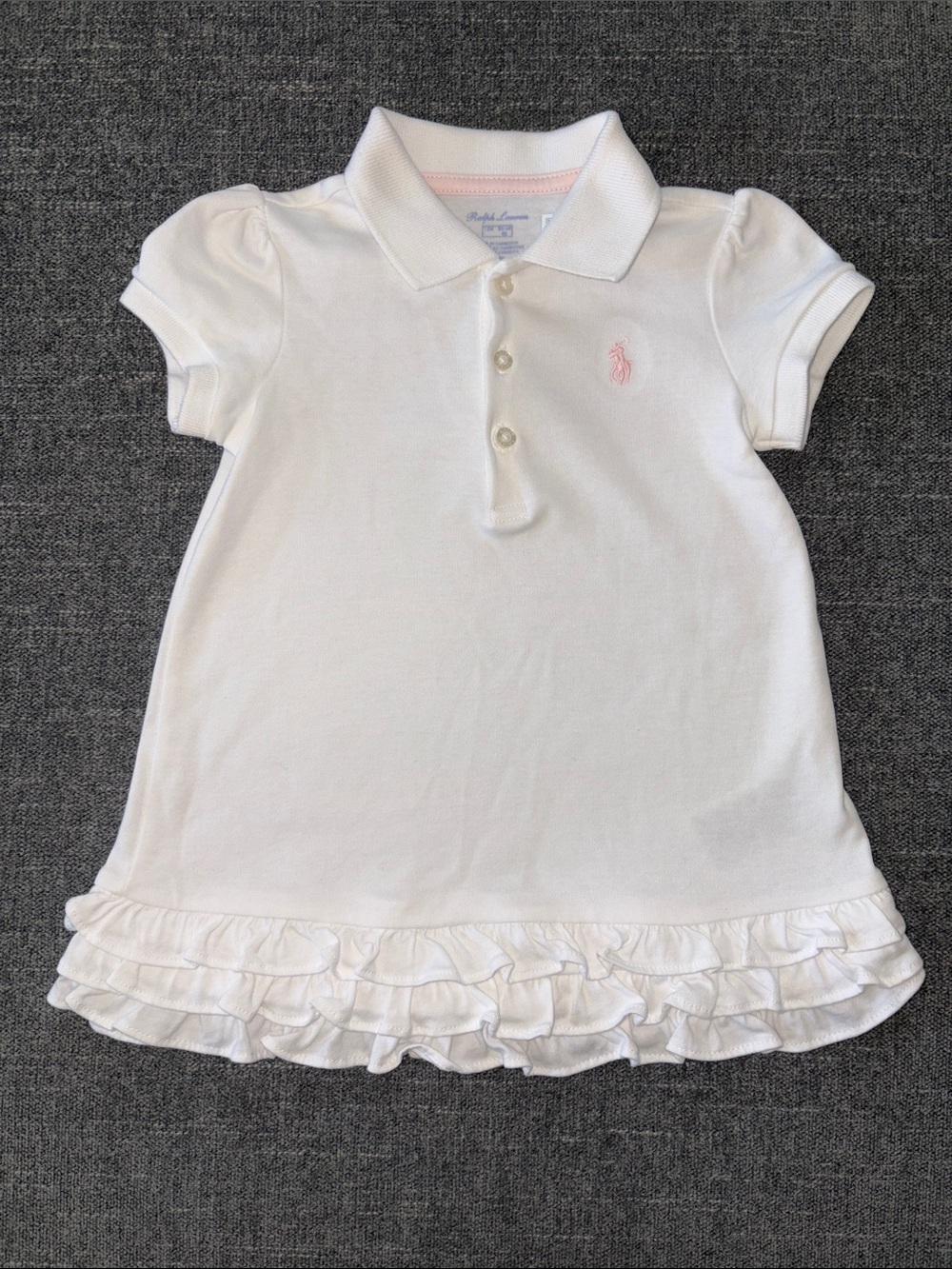 Ralph Lauren White Polo Ruffle Dress with Pink Pony Embroidery - Picture 2 of 5